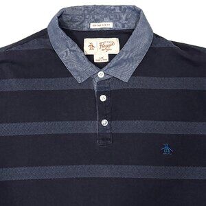 Penguin Heritage Slim Fit Short Sleeve Polo Knit Blue Striped Shirt